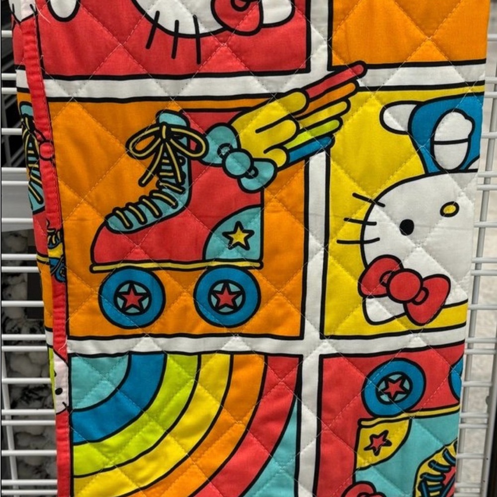 Hello Kitty twin quilted blanket quilt red blue roller skate new